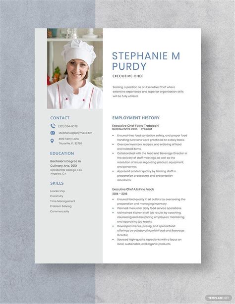 executive chef resume  ms word pages