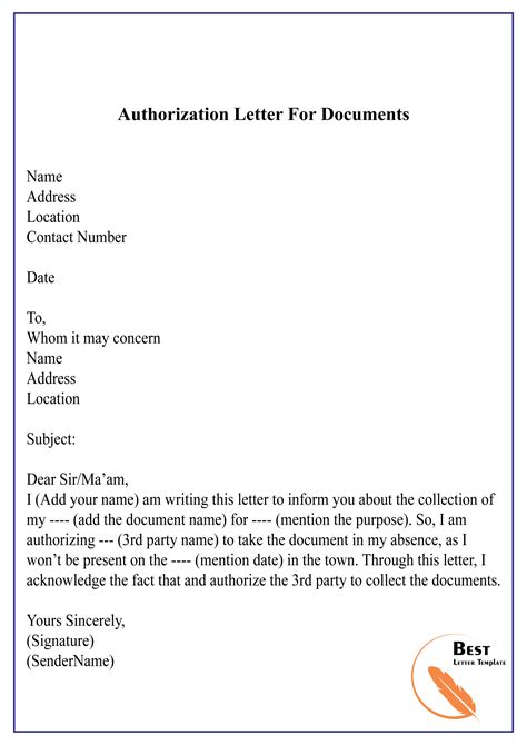 authorization letter sample  collect document consent letter sample