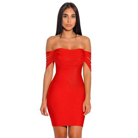 2018 new fashion red bodycon bandage dress summer sexy off shoulder