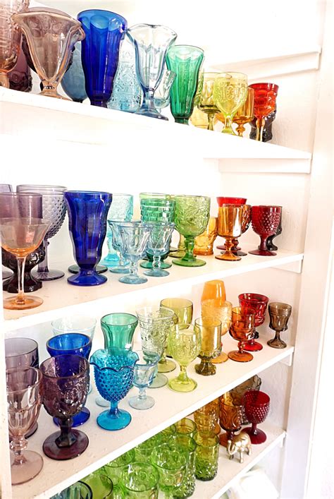 A Rainbow Of Colored Vintage Glass Goblets Now Available For Rent In