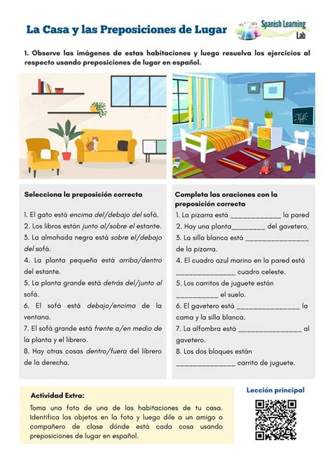 house  prepositions  place spanish worksheet  spanish