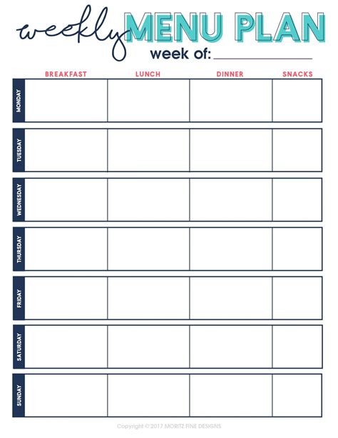 Meal Planning Template Printable Lithuviensims