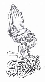 Rosary Tattoo Faith Hands Praying Cross Drawing Drawings Tattoos Prayer Tribal Designs Beads Coloring Step Clipart Stencil Sample Chicano Angel sketch template