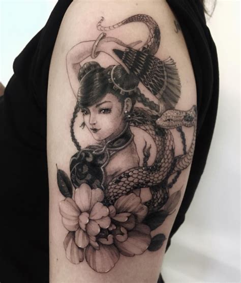 chronic ink tattoo cindy asian style tattoo chun li  snake black