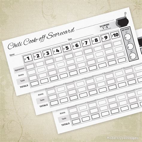 chili cook  basic scorecard printable  entries