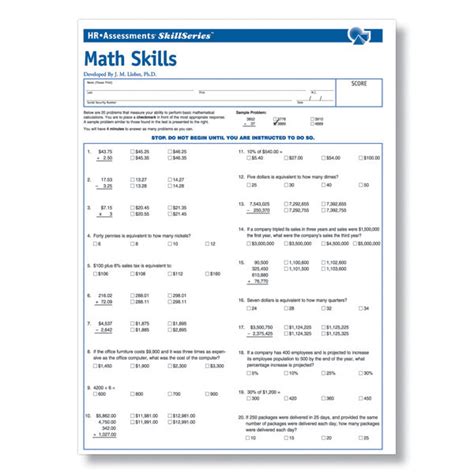 workplace math skills  test  pre employment testing