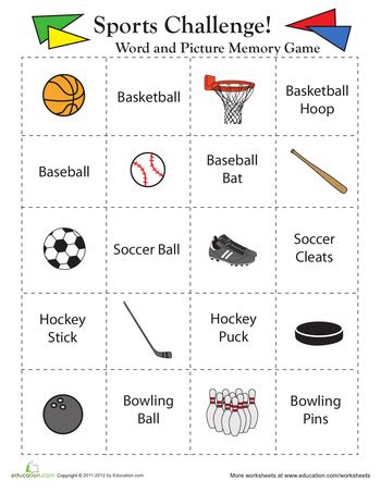 memory match game sports worksheet educationcom middle school