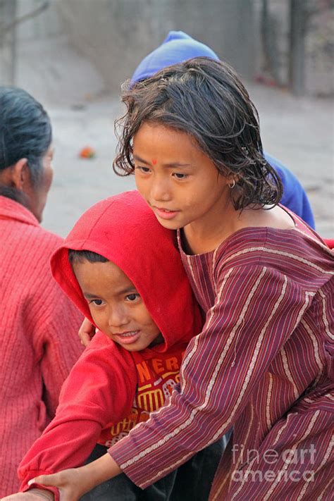 Nepal Katmandu Brother And Sister Photograph By Jim Beckwith