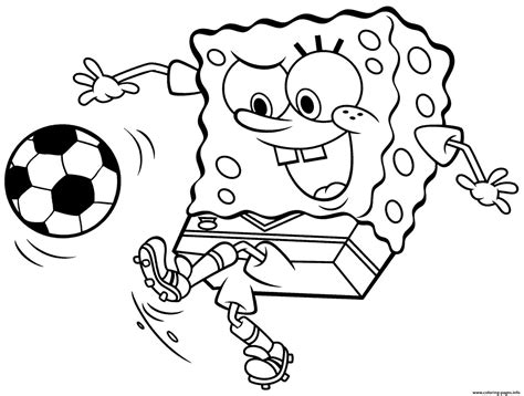 spongebob play soccer coloring page printable