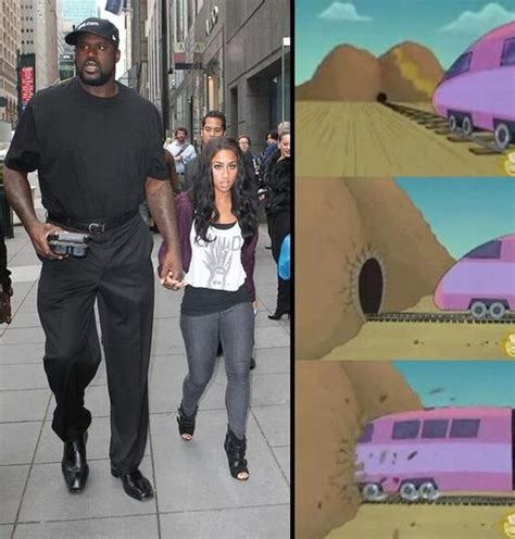 big tall shaquille o neal and tiny girl shaq train don t fit in tunnel fail funny faxo