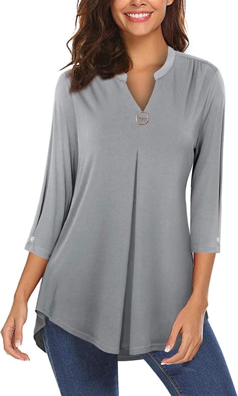 valolia  sleeve tunic tops  women cute  neck work shirt comfortable elegance stretchy