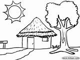 Tree Hut Sun Coloring Pages Colouring Huts sketch template