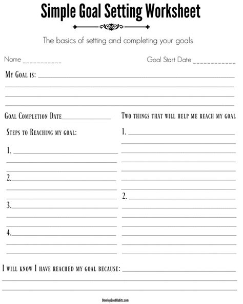 goal setting worksheets  forms templates  ideas