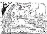 Coloring Animals African Pages Safari Animal Printable Zoo Clipart Colouring Big Kids Sheets Print Savanna Elephant Adult Giraffe Children Easy sketch template