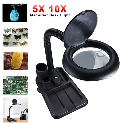 5x 10x Desktop Gooseneck Magnifying 40 Led Lamp Magnifier Desk Jewelry