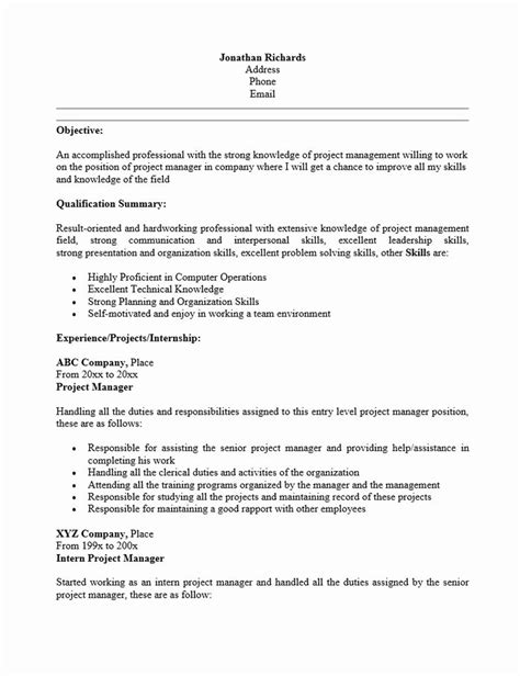 entry level project coordinator resume fresh entry level project