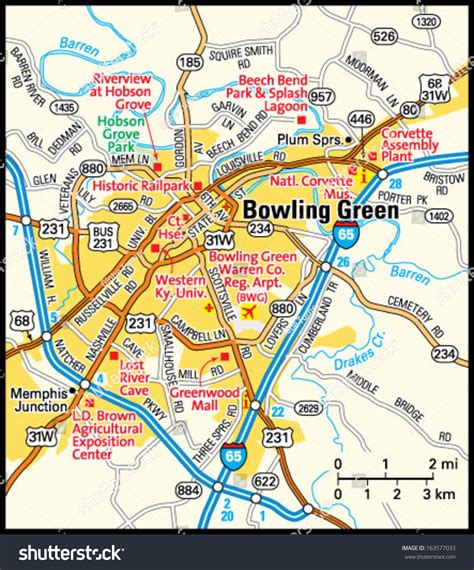 bowling green kentucky area map stock vector illustration