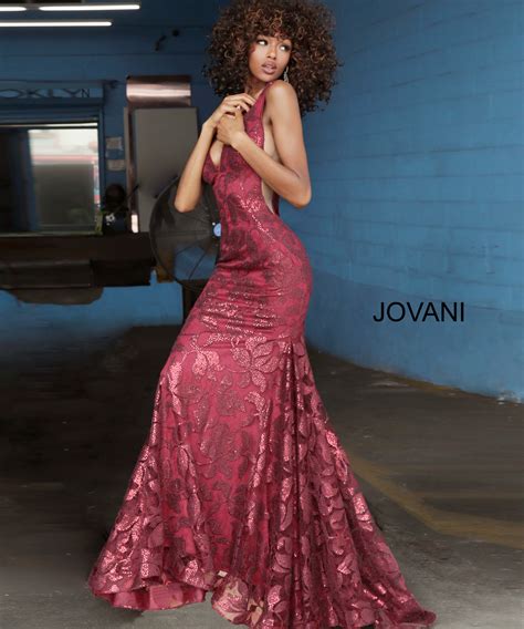 Jovani 1237 Burgundy Long Fitted Low Back Long Train Dress