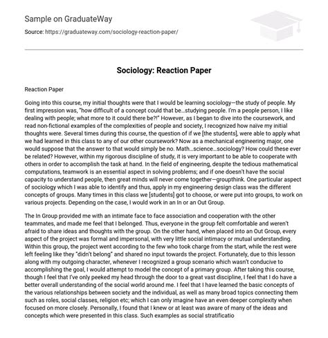sociology reaction paper essay  graduateway