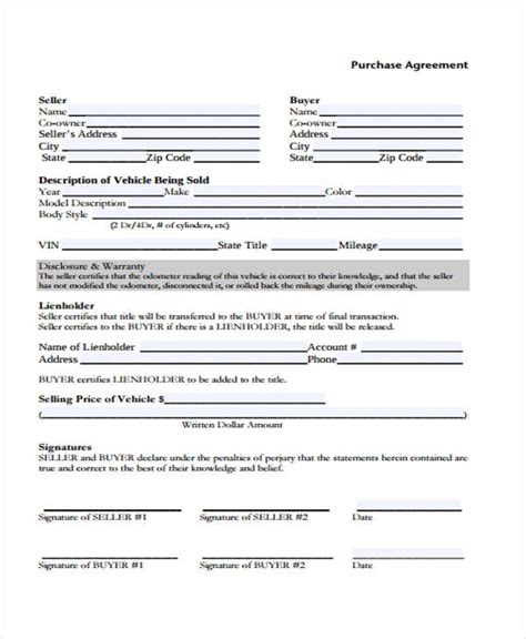 printable vehicle purchase agreement