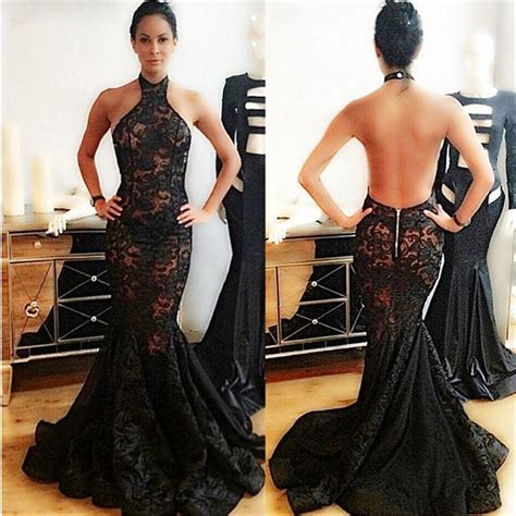 black prom dress mermaid long prom dress high neck backless prom gown