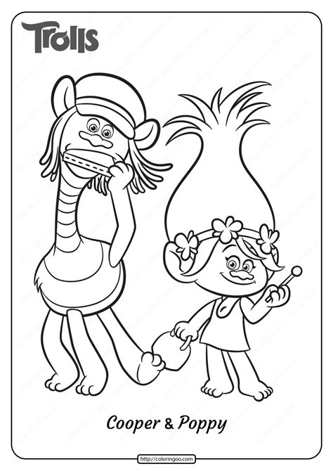 printable trolls cooper  poppy coloring page disney coloring pages