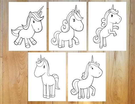 cute unicorns coloring page set downloadable  files etsy