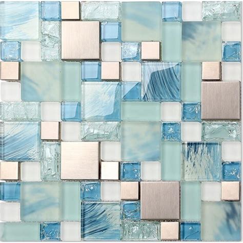 crackle glass backsplash tile 304 stainless steel metal tiles blue hand
