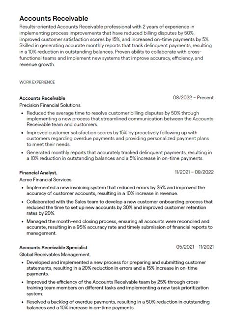 accounts receivable resume examples  guidance