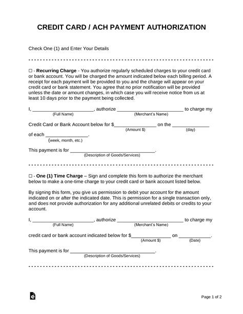 credit card authorization form  fillable template