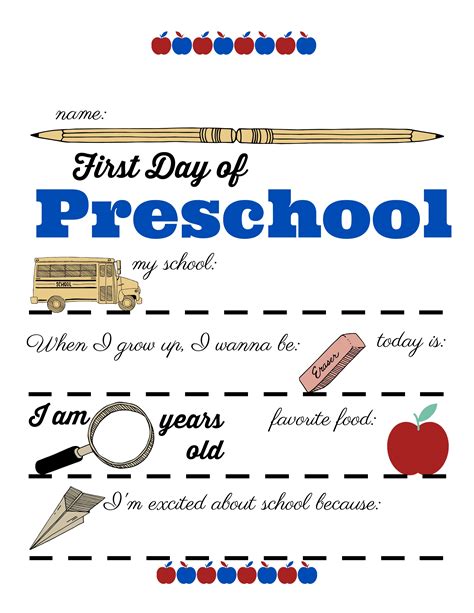 st day  preschool printable