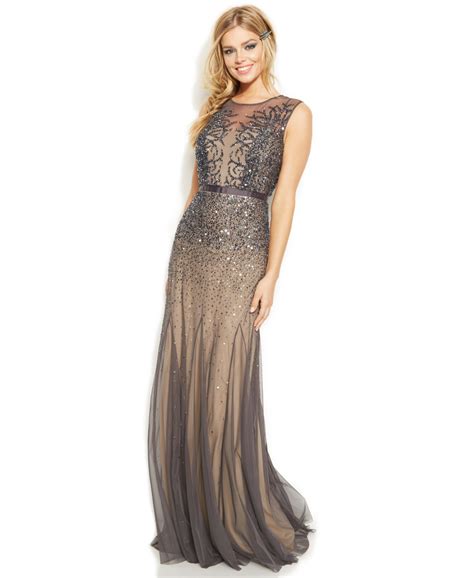 adrianna papell sleeveless beaded illusion gown dresses