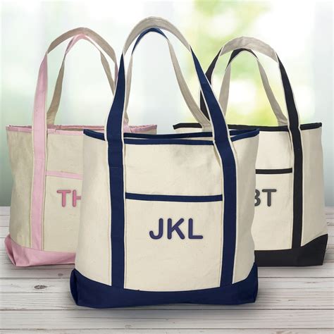 embroidered initials canvas tote bag giftsforyounow
