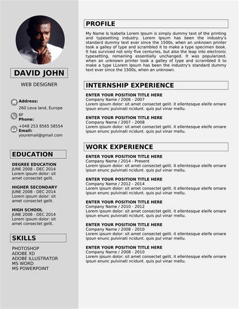 page resume template   word docx
