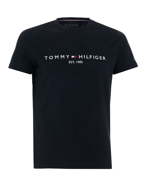 tommy hilfiger mens embroidered chest logo t shirt jet black tee