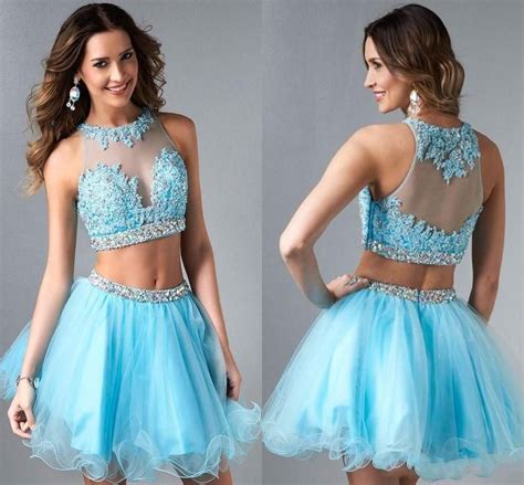 custom two pieces 2015 short tulle prom dress with appliques beads