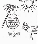 Coloring Pages Drawing Pongal Festivals Diwali Lucia Drawings Festival Kids Printable Sheets St Sugarcane Celebration Happy Print Rangoli Color Indian sketch template