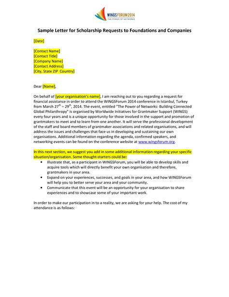 scholarship application request letter templates