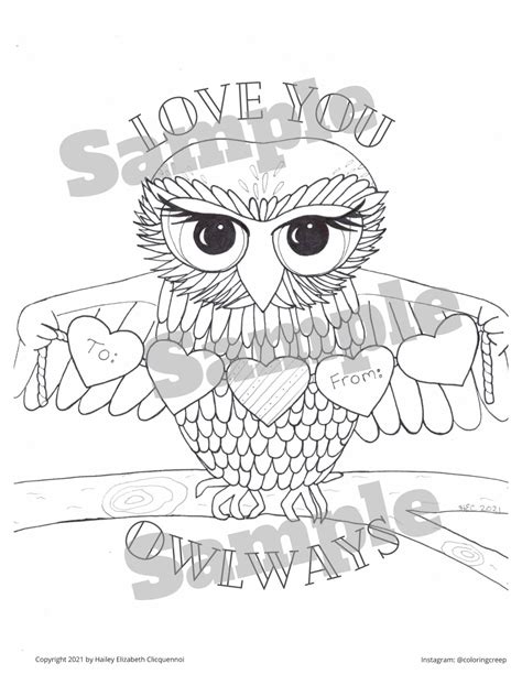 owl love  owlways valentines coloring page  etsy
