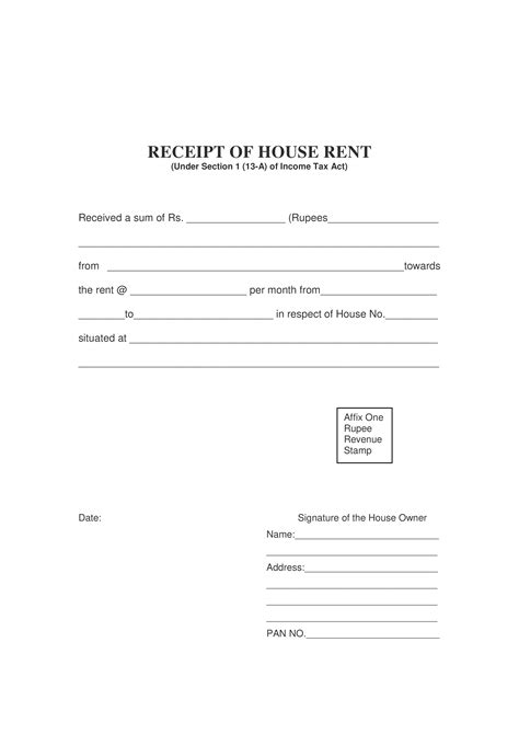 printable house rent receipt templates  allbusinesstemplatescom