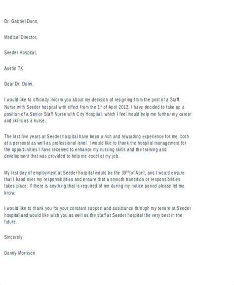sample rn resignation letter    letter template collection