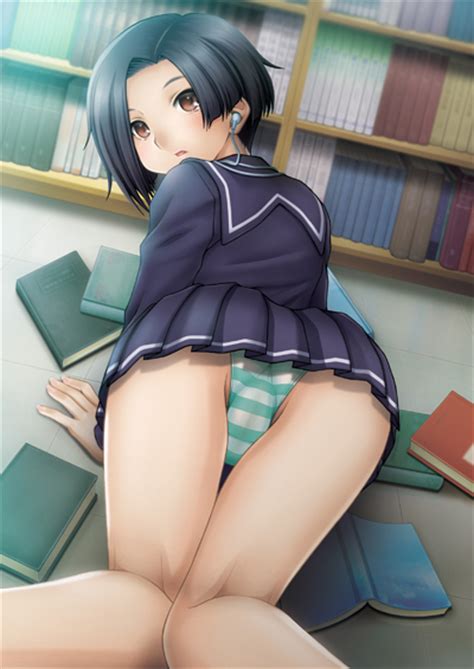Xbooru 1girl All Fours Ass Bent Over Black Hair Book