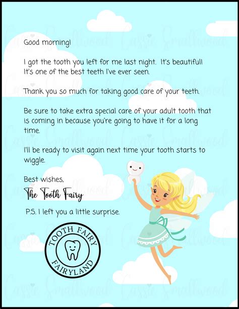 printable tooth fairy letter printable templates