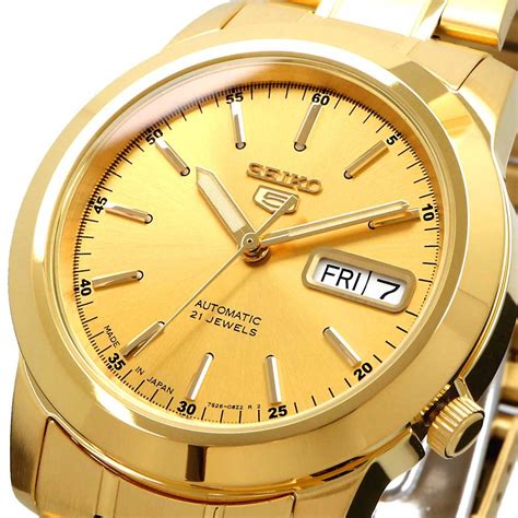 seiko  snkej  jewels automatic gold dial stainless steel mens