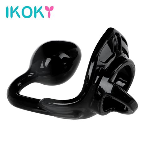 ikoky anal plug with penis ring prostate massager soft silicone butt plug sex toys for men male