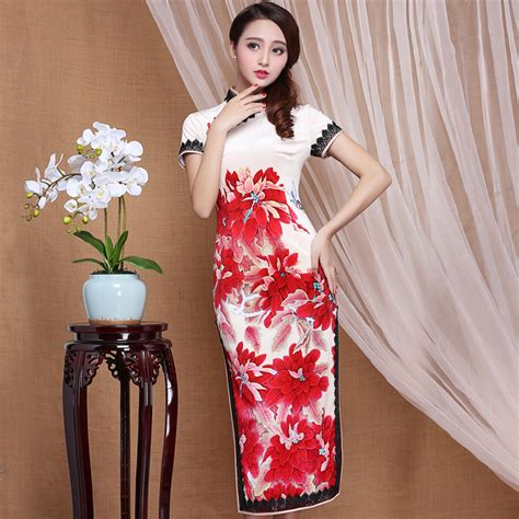 splendid peony flowers velvet qipao cheongsam dress red qipao