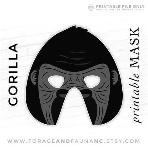 gorilla printable mask primate mask king kong   etsy