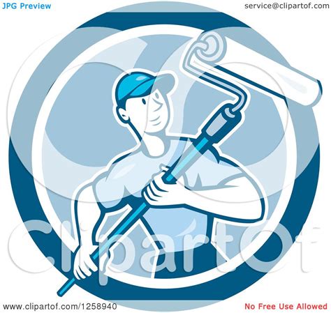 Clipart Of A Retro Cartoon Male House Painter With A