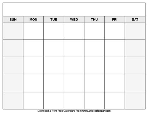 blank calendar printable  calendar printable