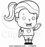 Girl Waving Cartoon Smiling Coloring Character Clipart Thoman Cory Outlined Vector sketch template